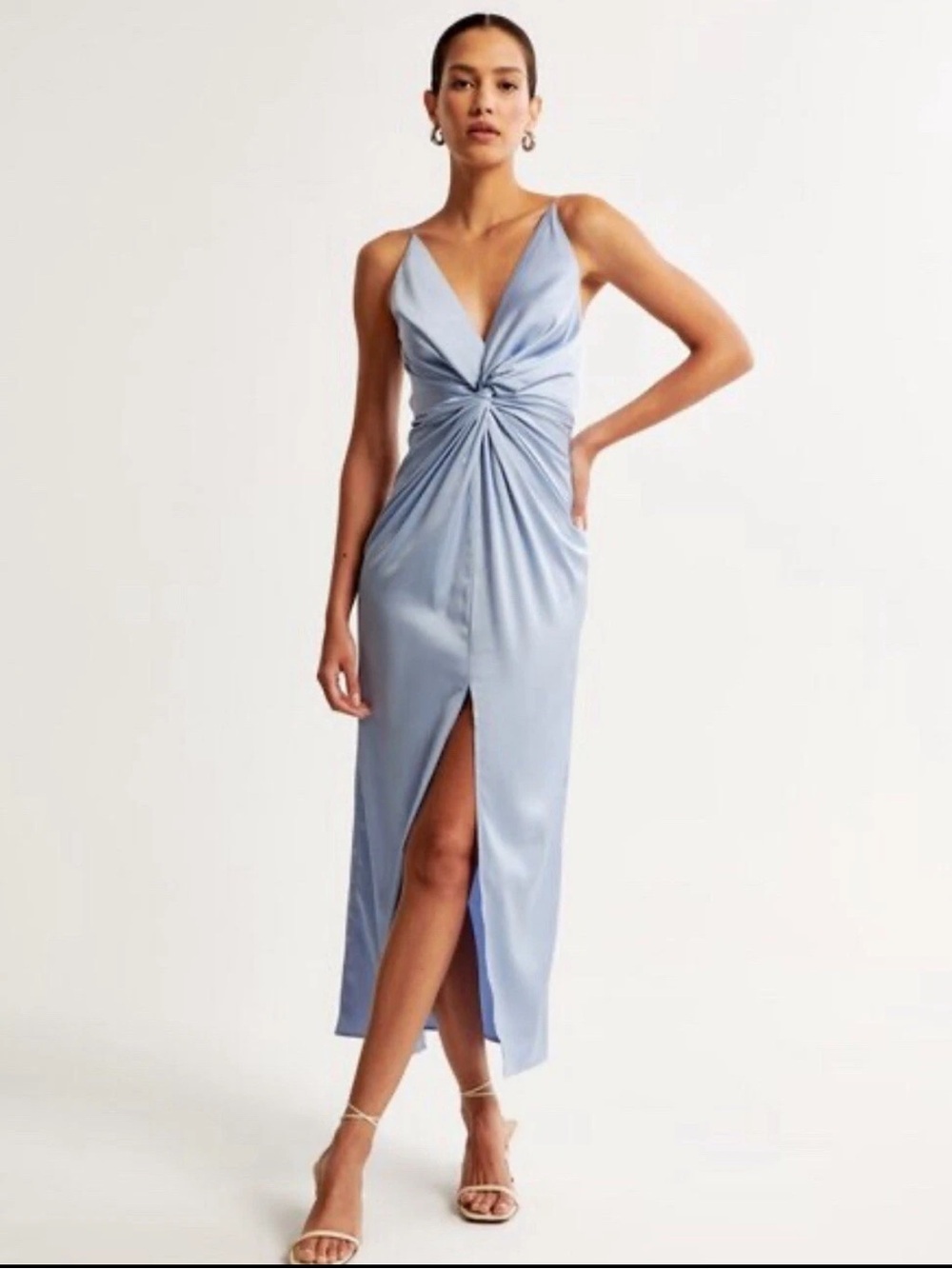 NWT Abercrombie & Fitch Light Blue Satin Twist Front Midi Dress S